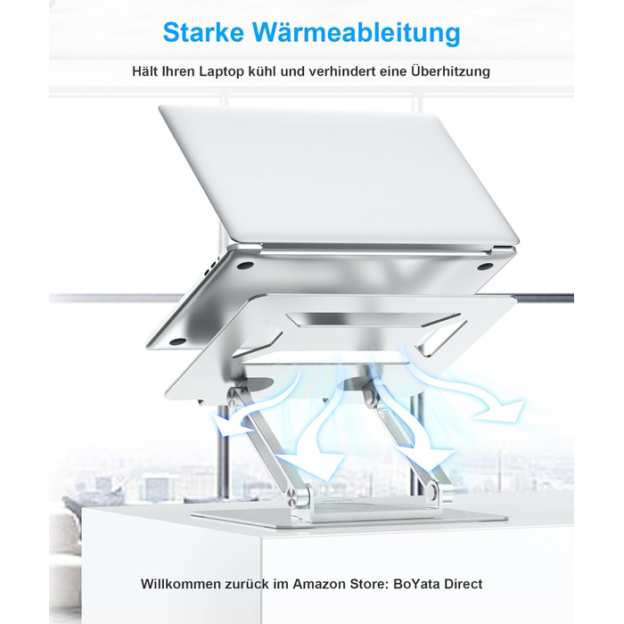 Підставка для ноутбука BoYata для столу, регульована з поворотною базою на 360, ергономічний складаний тримач для ноутбуків, сумісна з MacBook Pro/Air та ноутбуками до 17 дюймів срібляста