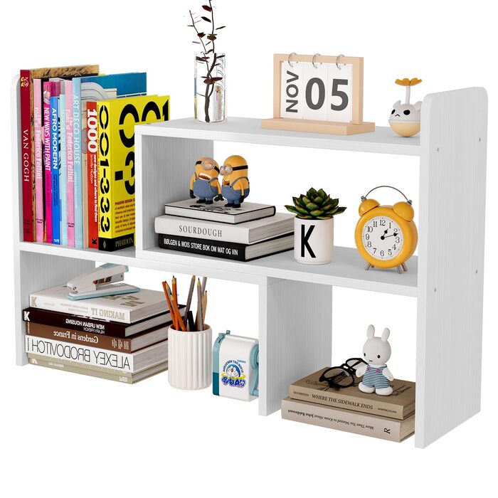 Дерев&39яна настільна полиця EasyPAG, окремостояча невелика книжкова полиця, регульована підставка-органайзер для столу, полиця для зберігання офісного приладдя, біла, 44 см x 17 см x 42 см