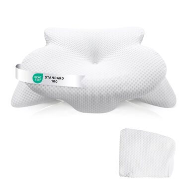 Подушка для шиї, ергономічна подушка для підтримки шиї, сертифікована OEKO-TEX для алергіків, ортопедична подушка для сну з піни з ефектом пам&39яті для сну на боці та на спині (змінна наволочка), біла, подушка () наволочка ()