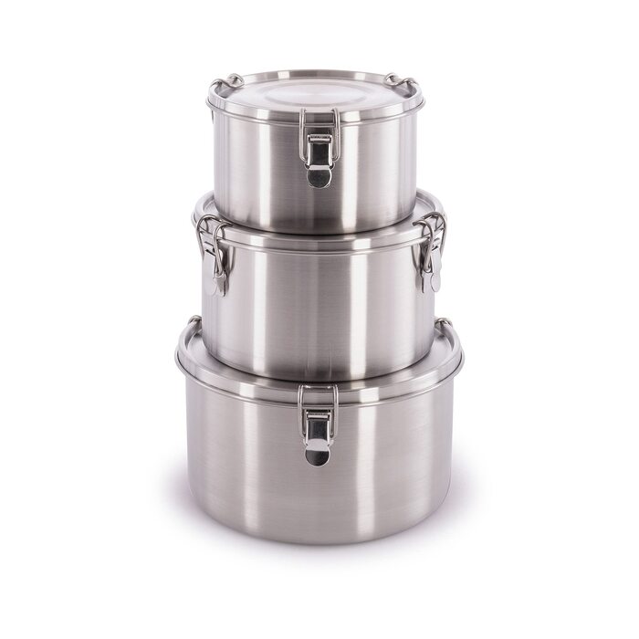 Набір харчових контейнерів Tatonka Stack (3 шт.) - Харчові контейнери з нержавіючої сталі різних розмірів - Штабелюються - З кришками та застібками-кліпсами - Нетоксичні та придатні для миття в посудомийній машині M (600 мл / 1000 мл / 1000 мл) Срібний (4