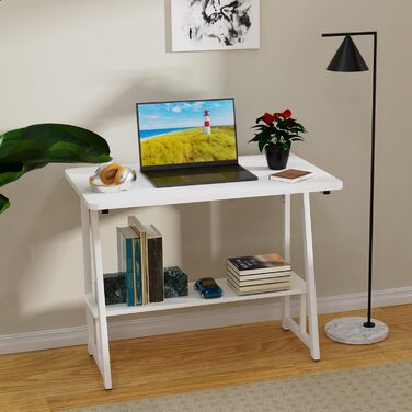 Білий стіл з книжковою полицею, комп&39ютерний стіл з полицею, комп&39ютерний стіл з полицею, ергономічний стіл для ноутбука, офісний стіл 80x50x73см, робочий стіл для домашнього офісу, вітальня білий 80x50x73см