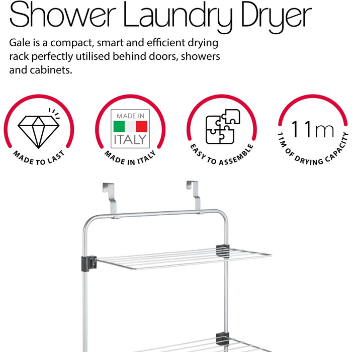 Сушарка для білизни Metaltex Gale над дверима, сіра з покриттям Epotherm, 3,5 x 58 x 87 см, для сушіння білизни в душовій кабіні