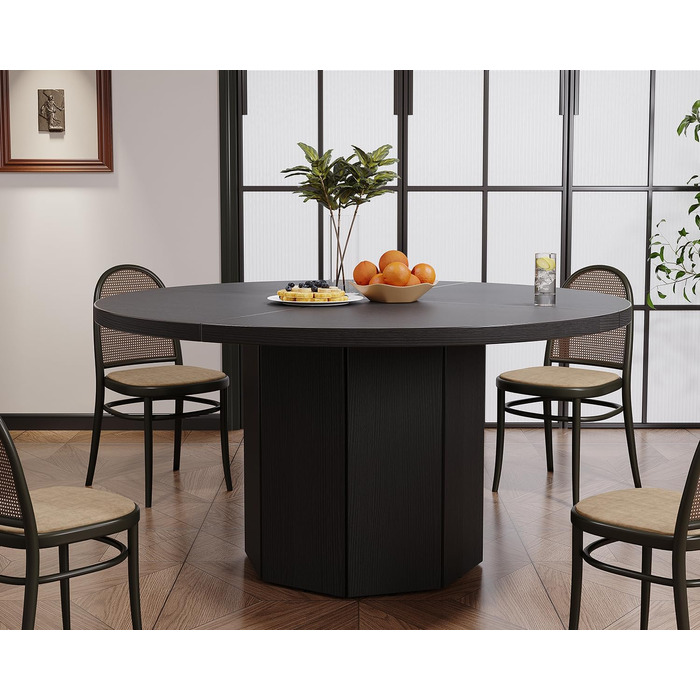 Круглий обідній стіл HSH, кухонний стіл для 4-6 осіб, дерев&39яний обідній стіл, сучасний дизайн, обідній стіл для ресторану/вітальні з восьмикутною основою, чорний дуб, 120 см, чорний дуб 120 x 120 x 75 см
