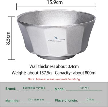 Титанова кемпінгова чаша iBasingo 800 мл, легка, з подвійними стінками, для походів на свіжому повітрі, стійка до опіків, іржі, портативна, для походів, подорожей, дому (срібляста) Ti1175T 800 мл срібляста Ti1175t