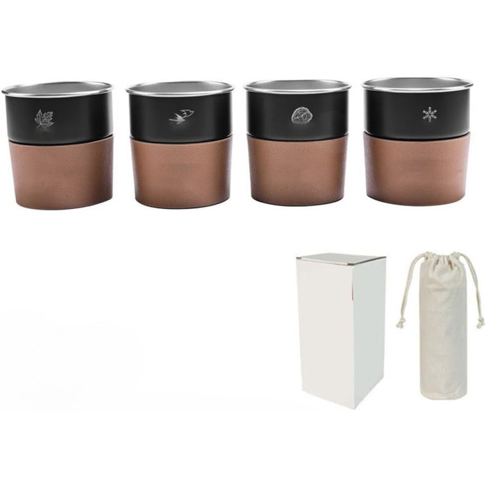 Набір з 4 складених кемпінгових чашок об&39ємом 300 мл з нержавіючої сталі з тримачем зі штучної шкіри для походів та подорожей на свіжому повітрі