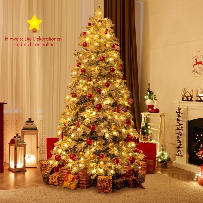 Штучна ялинка з вогнями та снігом 210 см COSTWAY