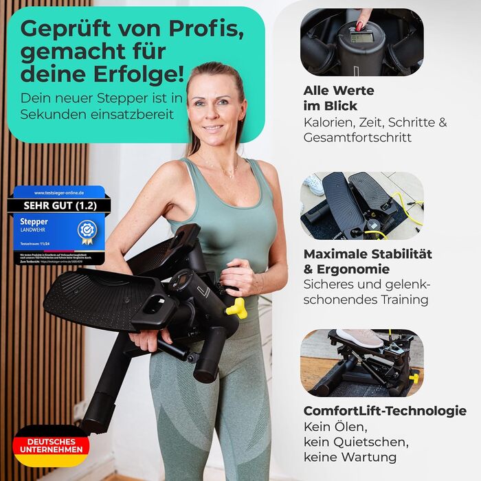 Степер LANDWEHR для домашнього використання, тренажер для підйому сходами, вантажопідйомність до 180 кг, стабільна сталева конструкція, чорний, почніть безпечні тренування зараз, рекомендовано тренерами