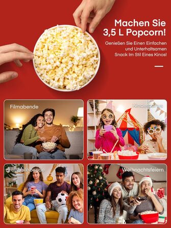 Машина для приготування попкорну HOUSNAT Гаряче повітря - Ретро маленька машина для приготування попкорну - Знежирена безолійна та здорова закуска Mas - Машина для приготування попкорну 1200 Вт для дому - Ніч кіно та Різдво - Червоний