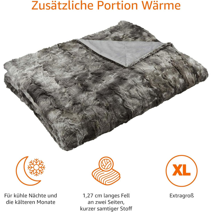 Ковдра зі штучного хутра Storeo Basics, без підігріву, сіра, 150 x 200 см