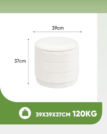 Круглий пуф Bonlife з кришкою, складна підставка для ніг зі столиком, пуф для ніг, підставка для ніг для вітальні, спальні, коридору, білий оксамит, 39x39x37 см 39 см білий