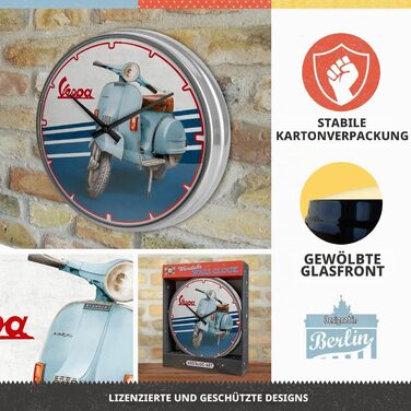 Ретро-настінний годинник Nostalgic-Art, Ø 31 см, Vespa Iconic Ідея подарунка для фанатів скутерів, оригінальний ліцензійний продукт (OLP), великий кухонний годинник у вінтажному дизайні