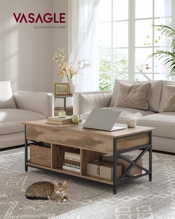 Журнальний столик VASAGLE, стіл для вітальні з регульованою висотою, журнальний столик, з шухлядами, відкритий відсік, 50 x 100 см, колір верблюжого коричневого кольору - чорнильний LCT209K02 63 см x 50 см x 100 см, колір верблюжого коричневого кольору чо