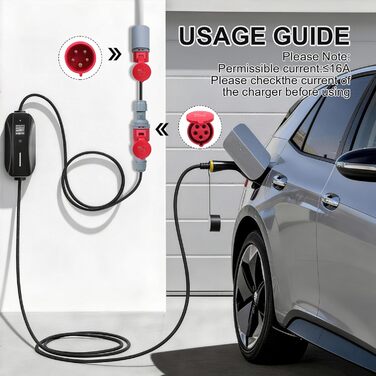 Перехідник CEE з вилки 32A на розетку 16A, високострумовий адаптер із захисною кришкою, 3 фази, 5 контактів, 50 см, водонепроникний IP44, підходить для промислового та побутового використання (32-16)