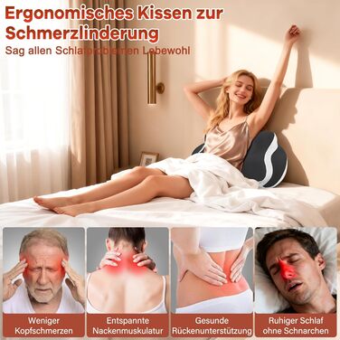 Подушка для шиї - Подушка з піни з ефектом пам&39яті - Подушка для зняття болю в шиї - Ергономічна подушка для сну на боці - Подушка для підтримки шиї для сну на боці, спині та животі - Чорна