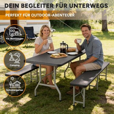 Складаний пластиковий набір для пивного саду Складаний набір пивних столів зі столом та 2 лавками Всепогодний складаний набір для саду, вечірки та кемпінгу 1