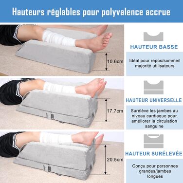 Клиноподібна подушка для ніг, регульована по висоті на 4 рівні, ідеально підходить після операцій, травм або для відновлення, подушка для ніг з піни з пам&39яттю форми, 3 ручки, знімна вставка, чохол, який можна прати