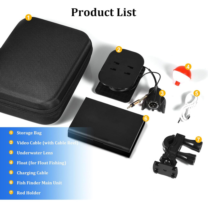 Підводна рибальська камера з ехолотом, 4,3-дюймовим IPS-дисплеєм та 20-метровим кабелем, водонепроникна, ширококутна нічна камера з кутом огляду 220 для морської, річкової та підлідної риболовлі