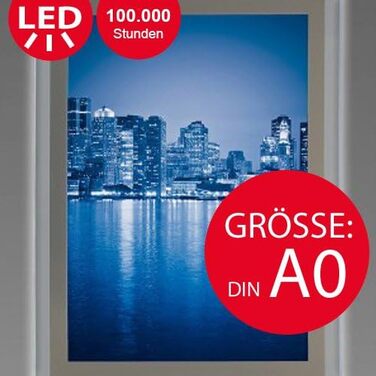 Рамка для світлодіодного плаката Світлодіодне підсвічування, акрилова рамка, захисний екран антивідблиску Рамка для плаката Інші кадри від A4 до A0 та Panorama можна знайти під led-leuchtdisplay.com (A0)
