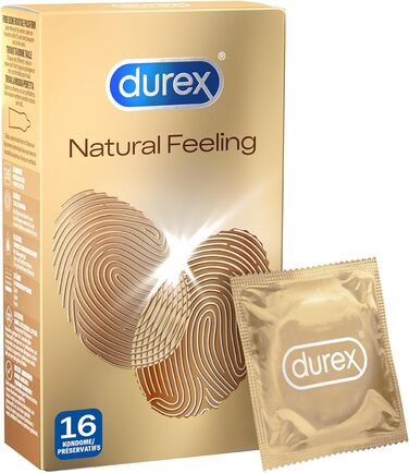 Презервативи Durex Natural Feeling ідеальна посадка та легке скручування матеріал без латексу, приємний запах упаковка 16 шт. (1 x 16 шт. ) 16 шт. (1 упаковка)