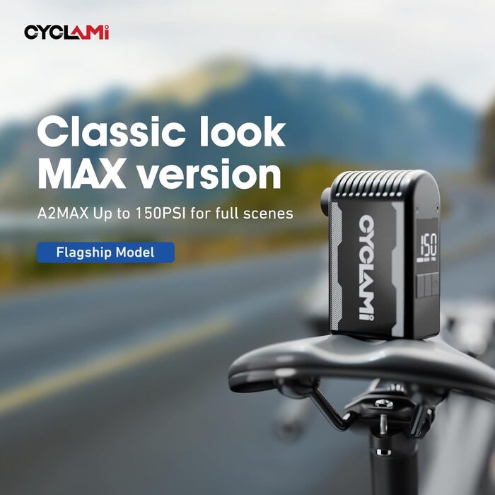 Велосипедний насос, міні-електричний A2MAX, 85x50x32 мм, 10.3 бар / 150 PSI, алюмінієвий сплав, чорний