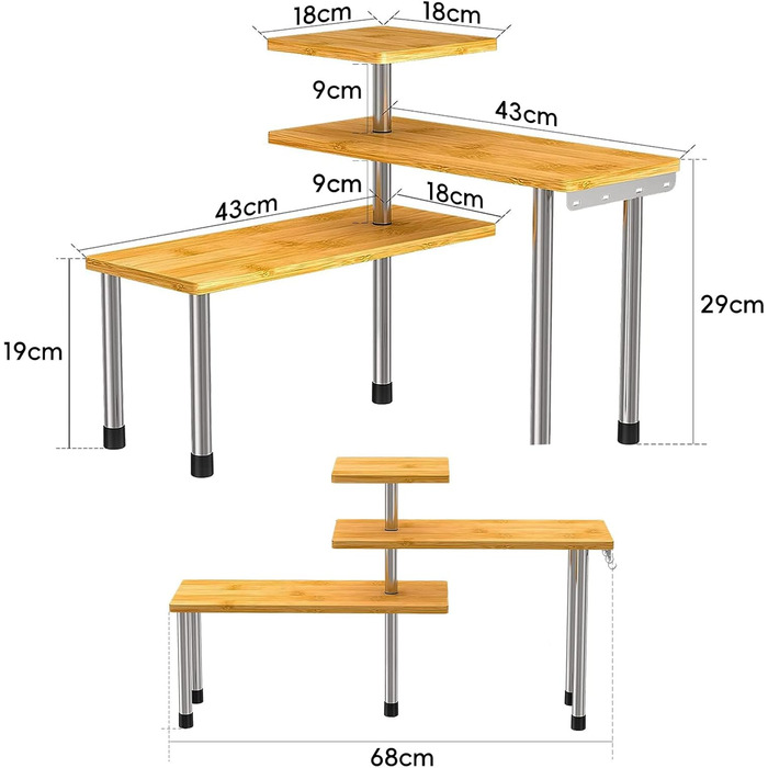 Кухонна полиця для спецій, кухонна полиця, кутова полиця на стільниці, дерев&39яний кухонний органайзер, зберігання спецій, не потребує свердління, з гачками