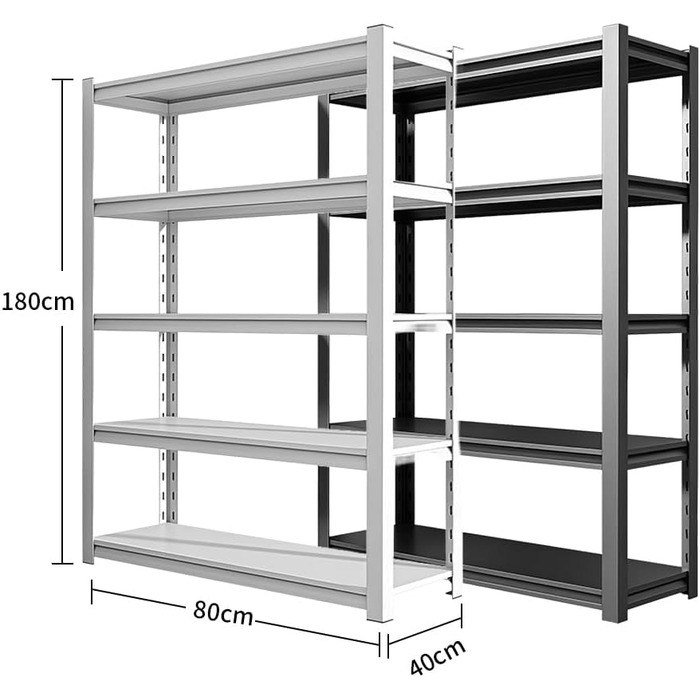Стелаж для зберігання, надміцний стелаж, стелаж для підвалу, 80x40x180 см, стелаж зі сталевою рамою, вантажопідйомність до 900 кг кожна, 5 регульованих полиць, 80*40*180*5, чорний