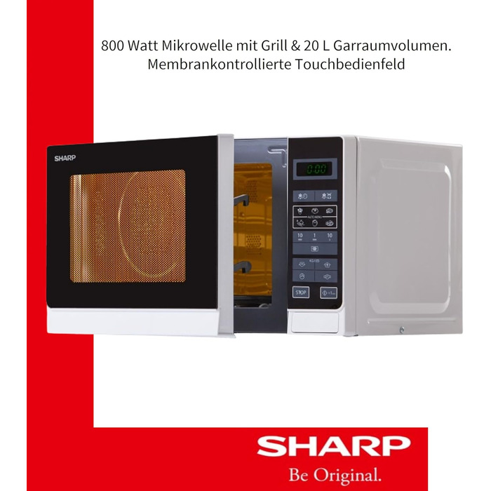 Мікрохвильова піч Sharp R242WW Solo / 20 л / 800 Вт / 5 рівнів потужності / 8 автоматичних програм / Розморожування з регулюванням ваги та часу / Блокування від дітей / Режим енергозбереження / Скляний поворотний стіл (25,5 см) / Білий N.A.