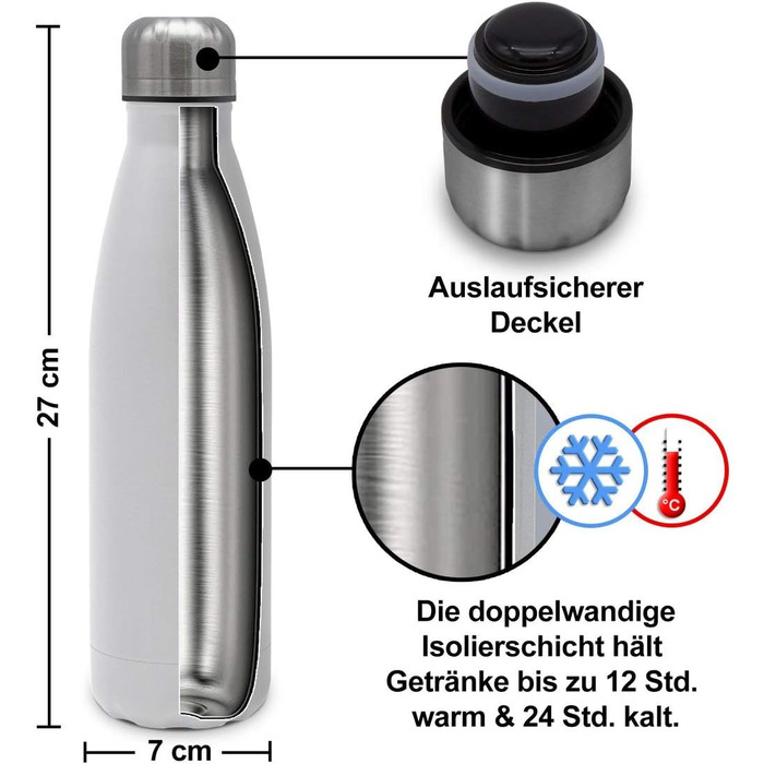Термопляшка для води з гравіюванням тексту або імені - Термопляшка з нержавіючої сталі з гравіюванням, 500 мл - Чорна - Виберіть дизайн 500 мл Череп