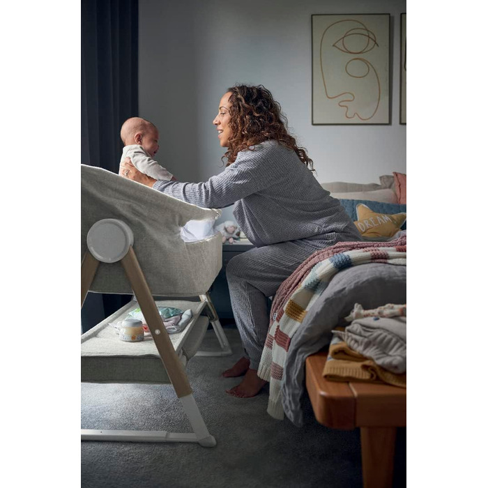 Ліжечко-тумбочка Mamas & Papas Lua, знімний кошик, відкидні боковини, матрац у комплекті, 0-6 місяців, колір бежевий