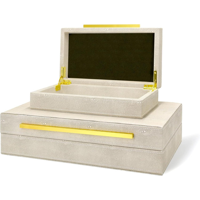 Сучасна декоративна скринька зі штучної шкіри, декоративні скриньки для зберігання з кришками для дому, велика багатофункціональна скринька для зберігання ювелірних виробів, органайзер (білий) кольору слонової кістки, 2 шт. 2PSC