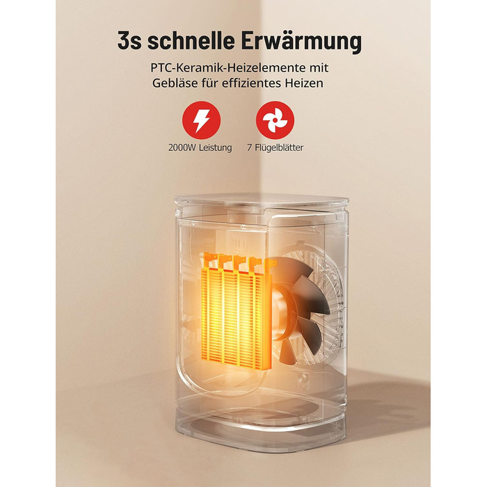 Енергозберігаючий вентилятор Paris Rhne, міні-вентиляторний обігрівач потужністю 2000 Вт з автоматичним коливанням, термостатом, 12-годинним таймером, коливаннями 70 для ванної кімнати, спальні, офісу, білий