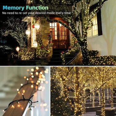 Світлодіодні різдвяні вогні, 25 м 200 світлодіодних гірлянд, теплий білий колір, водонепроникні, розширювані з 12 режимами та таймером для різдвяного декору всередині та зовні приміщень