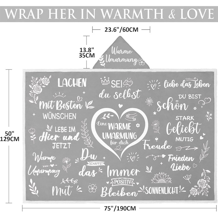 Подарунки для найкращих друзів, плед-обіймач з рукавами, подарунок на день народження найкращій подругі, подарунок для жінок, мами, дівчини, сестри, дружини, бабусі на Різдво, день народження, сірий