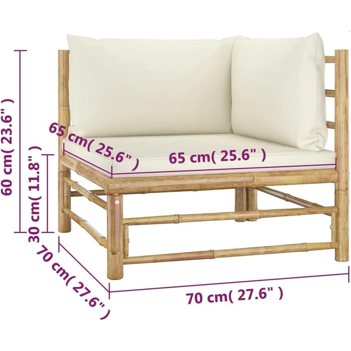 Садові меблі 4 шт. з кремовими білими подушками Садовий комплект Група сидінь Диван Садовий диван Садовий набір для сидіння Вітальня Середній диван Кутовий диван Бамбук