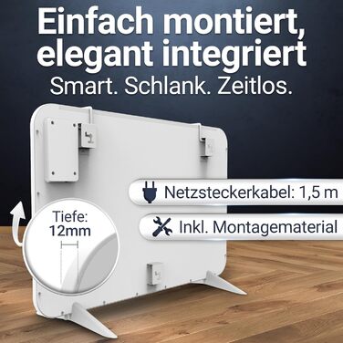 Інфрачервоний настінний обігрівач 600 Вт - Миттєве комфортне тепло - Значно знижує витрати на опалення - Розкішні функції з термостатом застосунок - Міцний, безшумний - 2-в-1 настінний та окремостоячий пристрій (600 Вт)