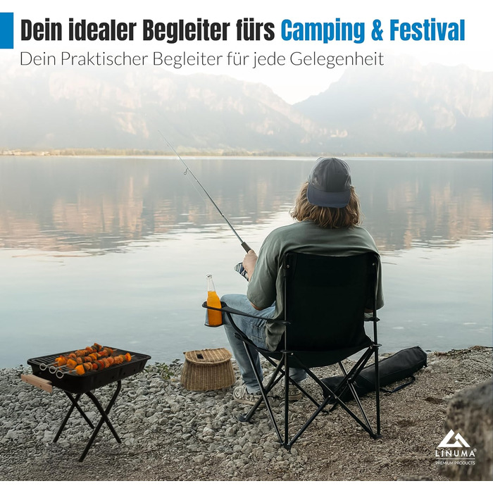 Складаний стілець ЧОРНИЙ Кемпінговий стілець Рибальський стілець з тримачем для напоїв та сумкою для перенесення - Складаний рибальський стілець - Складаний стілець Садовий стілець Складаний стілець Крісло для відпочинку Рибальський стілець Складаний (1, 