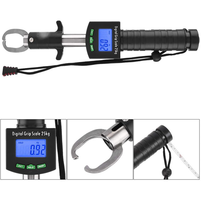 Тримач для риби Haofy, цифровий тримач для риби 3 в 1, 25 кг/55 фунтів, захоплювач для риби з рулеткою 1 м