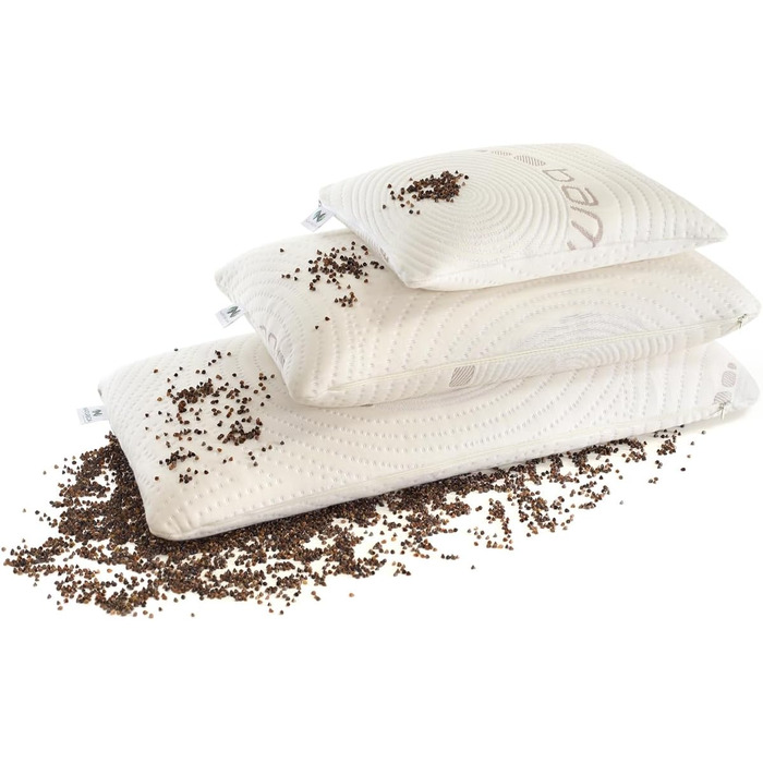 Гречана подушка, подушка для шиї, гречана подушка для голови від болю в шиї, подушка для сну на боці з бамбуковими наволочками, подушка для підтримки шиї з гречаної лушпиння, ортопедична подушка (40x80 см)