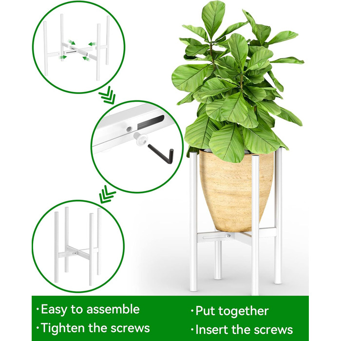 Регульована підставка для рослин JANE EYRE металевий тримач для горщиків з антикорозійним покриттям, велика підставка для рослин для дому, тримач для рослин у горщиках, підходить для різних горщиків (білий)