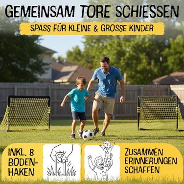 Висувні футбольні ворота для дітей, включаючи сумку для перенесення 120x90 см-150x240 см Сертифіковано EN71 та CE Стійкі до іржі та атмосферних впливів Футбольні ворота з міцними кріпленнями до землі Встановлення за 5 секунд Висувні ворота для використанн