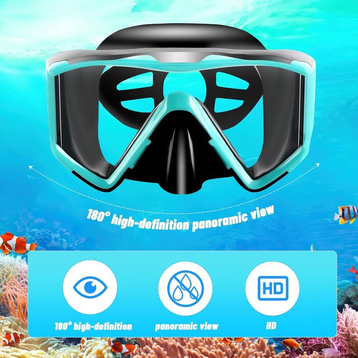 Набір для дорослого підводного плавання, маска для дайвінгу для дорослих із сухим підводним плаванням, водонепроникна маска для дайвінгу, захист від запотівання, захист від протікання, із загартованою скляною лінзою, набори для підводного плавання та дайв