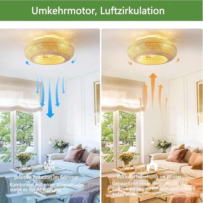 Стельовий вентилятор з підсвічуванням і пультом дистанційного керування Тихий E27 ретро бамбуковий стельовий світильник з вентилят