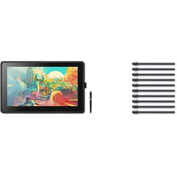 Планшет Wacom Cintiq 16 Creative Pen Display Tablet (для ескізів, ілюстрацій і малювання безпосередньо на екрані, з дисплеєм Full HD (1 920 x 1 080), підходить для Windows і Mac), чорний (22 дюйми, набір з 10 стандартних наконечників)