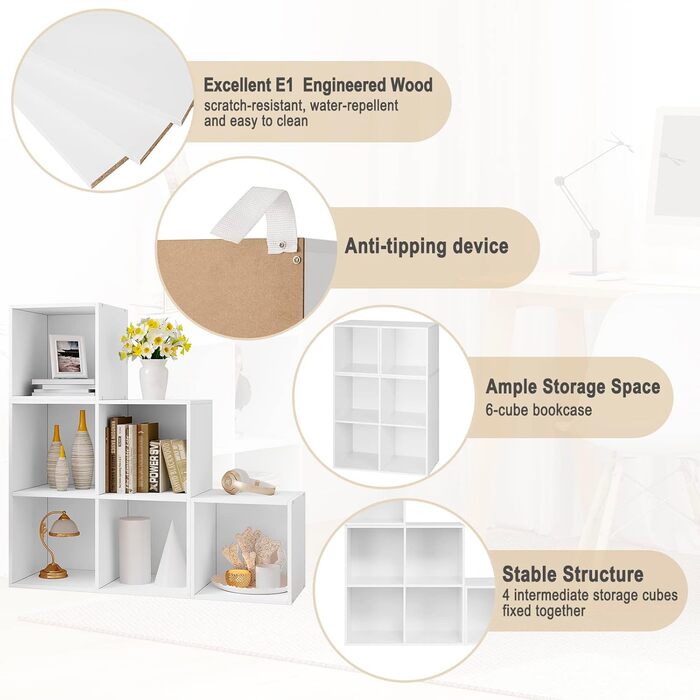 Біла полиця для книг та іграшок, книжкова полиця з 6 відділеннями, шафа для вітальні та спальні, перегородка кімнати з дерев&39яного композиту, кубічна полиця, сходинка 90x90x30 см SK027ws