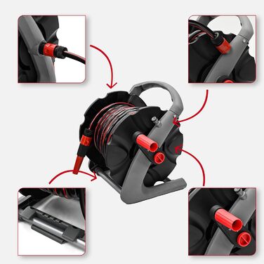 Намотувач садового шланга 20 м - настінний, з ручкою для перенесення - мобільний барабан для шланга з розпилювачем та з'єднувачами 1/2 / 3/4 - підключення до крана 3/4