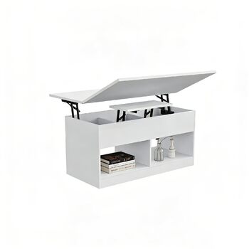 Журнальний столик, стіл для вітальні з регульованою висотою, журнальний столик з підйомною верхньою частиною, 2 відкритих відділення та приховане місце для зберігання, прямокутний бічний столик-диван, можна перетворити на обідній стіл, білий метал