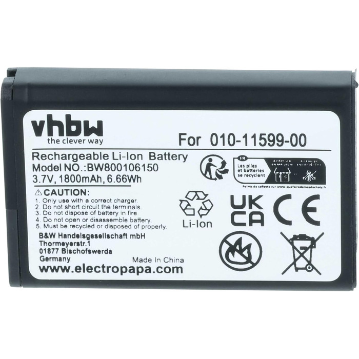 Акумулятор VHBW, сумісний з портативними навігаторами Garmin Alpha 100, GPS-навігаторами Monterra (1800 мАг, 3,7 В, літій-іонний)