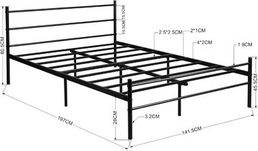 Каркас двоспального ліжка, ліжко, підходить для матраца 140 x 190 см, металеве ліжко, сучасний каркас ліжка, з узголів&39ям, каркас гостьового ліжка, для підлітків, спальня, чорний