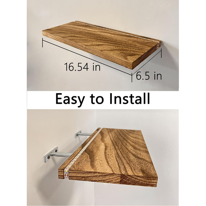 Полиці для ванної кімнати Плаваючі полиці для настінного декору Дерев&39яні настінні полиці для зберігання зі світлодіодними стрічковими світильниками над туалетом Плаваюча полиця для ванної кімнати, підвісна для книг, кутова вітальня, спальня, декор кухн