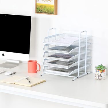 Металевий офісний органайзер EasyPAG A4 з 5 відділеннями, тримач для документів, лоток для файлів, тримач для журналів, лоток для листів, органайзер для паперових журналів, білий, 35,5 x 29,5 x 37,5 см